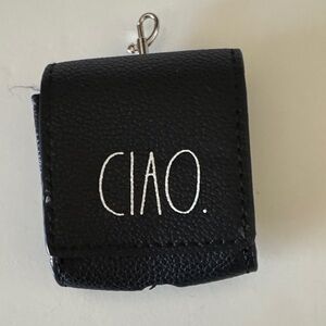 Black Leather Earbud, miscellaneous  Keychain with 'CIAO' Print
